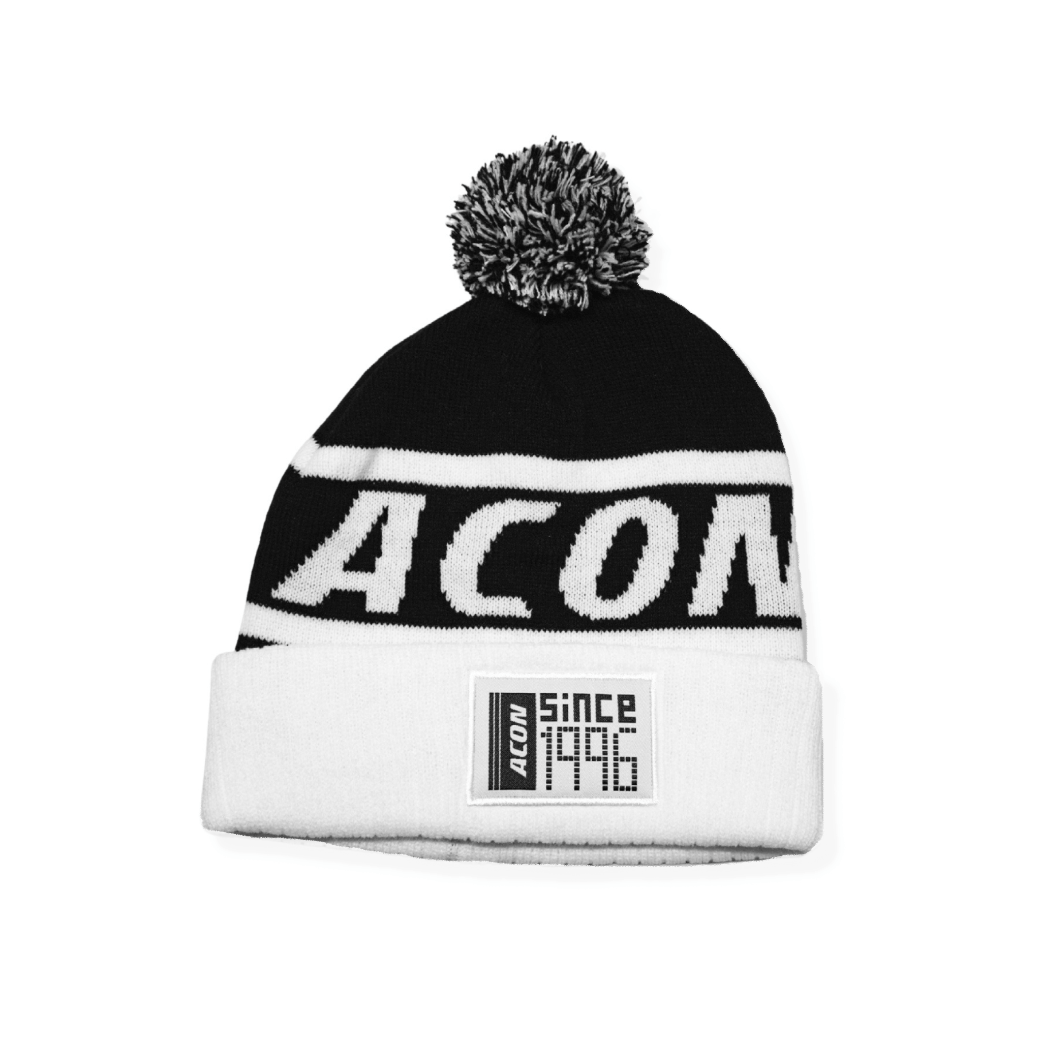 Image du bonnet Acon noir/blanc vu de face.