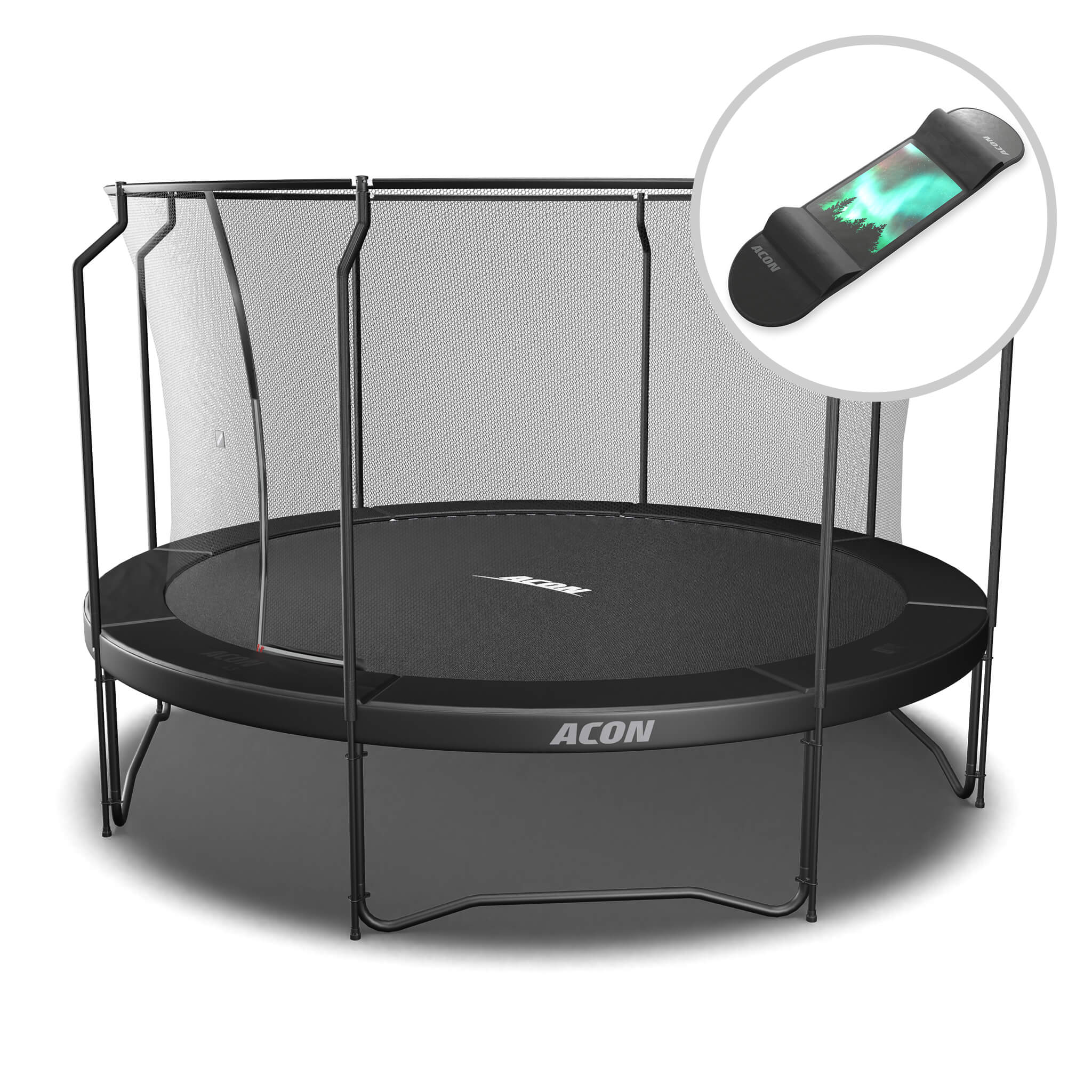Trampoline ACON Air 4,3m avec filet Premium, noir + skateboard.