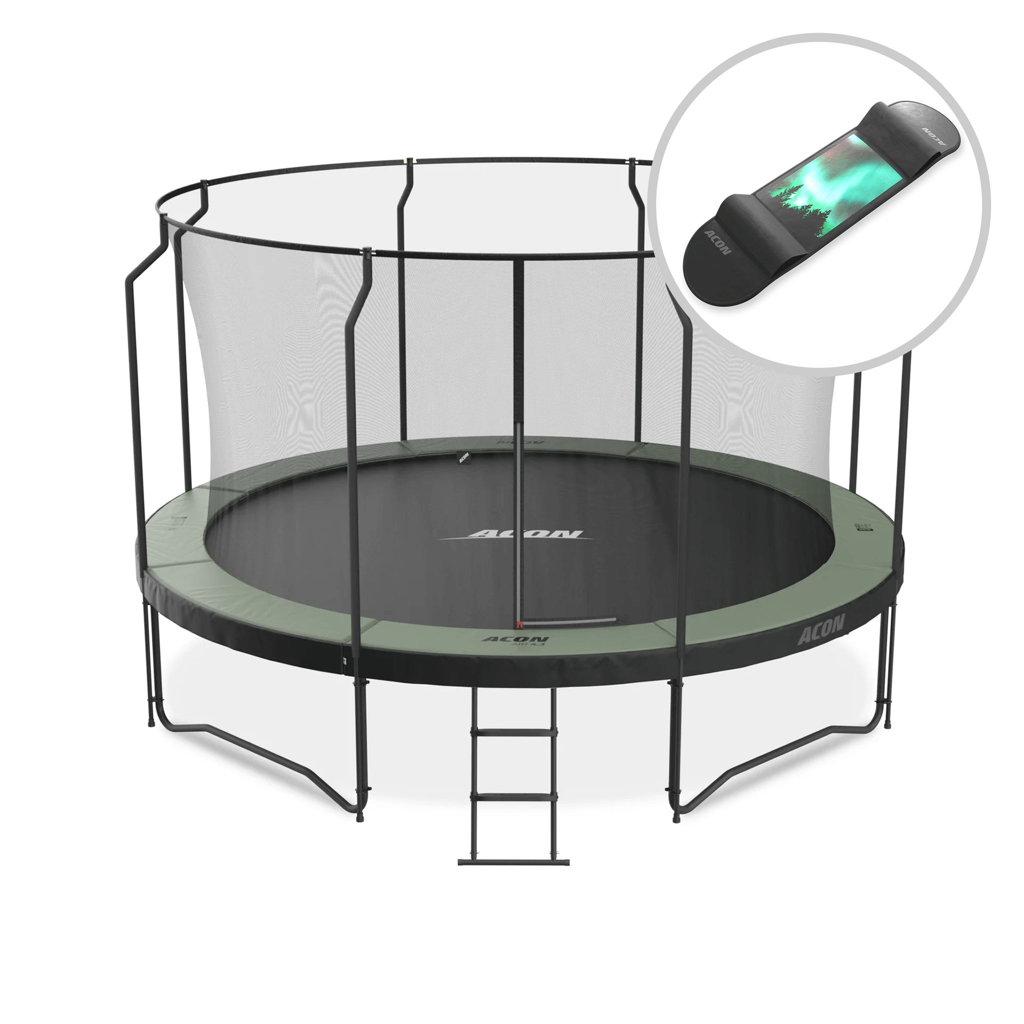 Trampoline ACON Air 4,3m avec enceinte Premium + Skateboard.