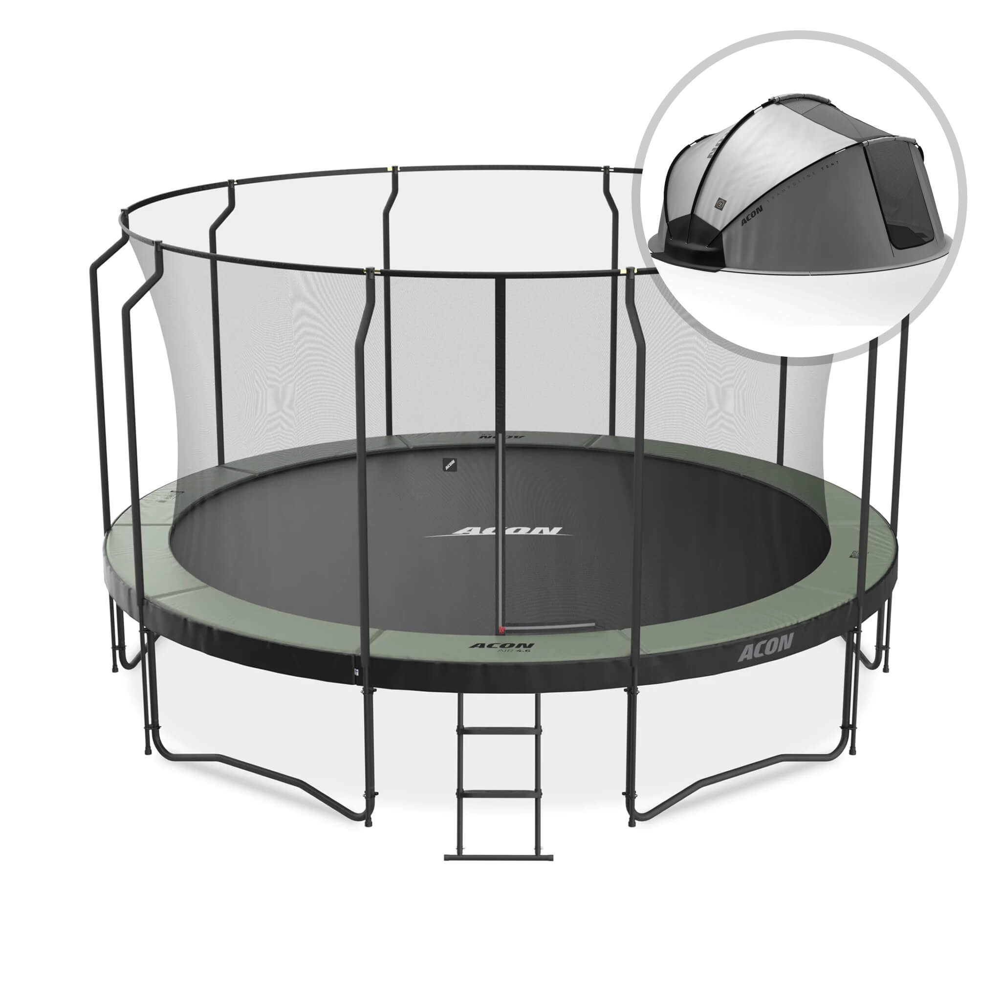 Trampoline ACON Air 4,6m avec enceinte Premium et échelle + Housse de protection contre les intempéries.