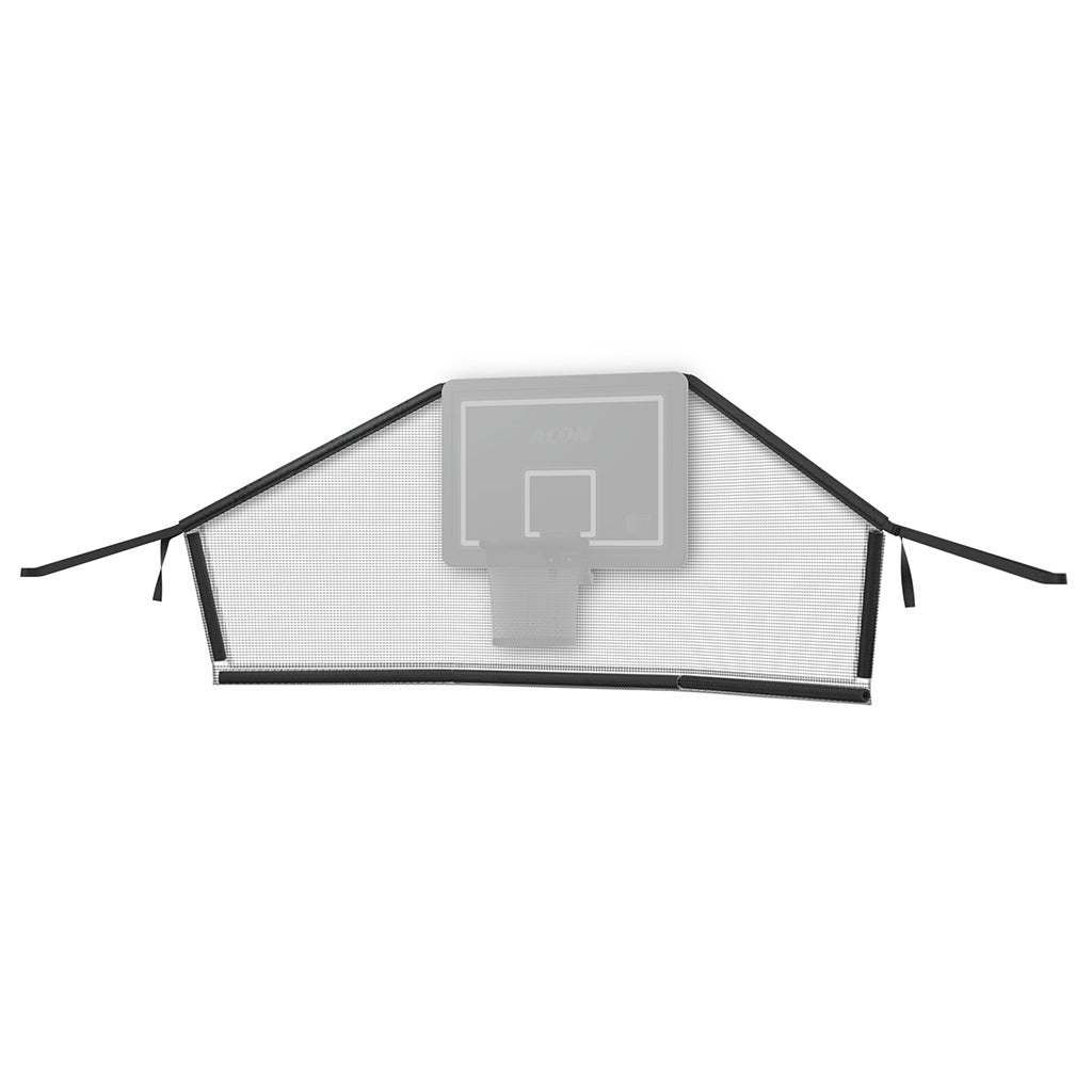 Image produit du panier Acon pour trampolines rectangulaires et de son filet arrière, sur fond blanc, avec ajout d’une image à l’emplacement du panier.