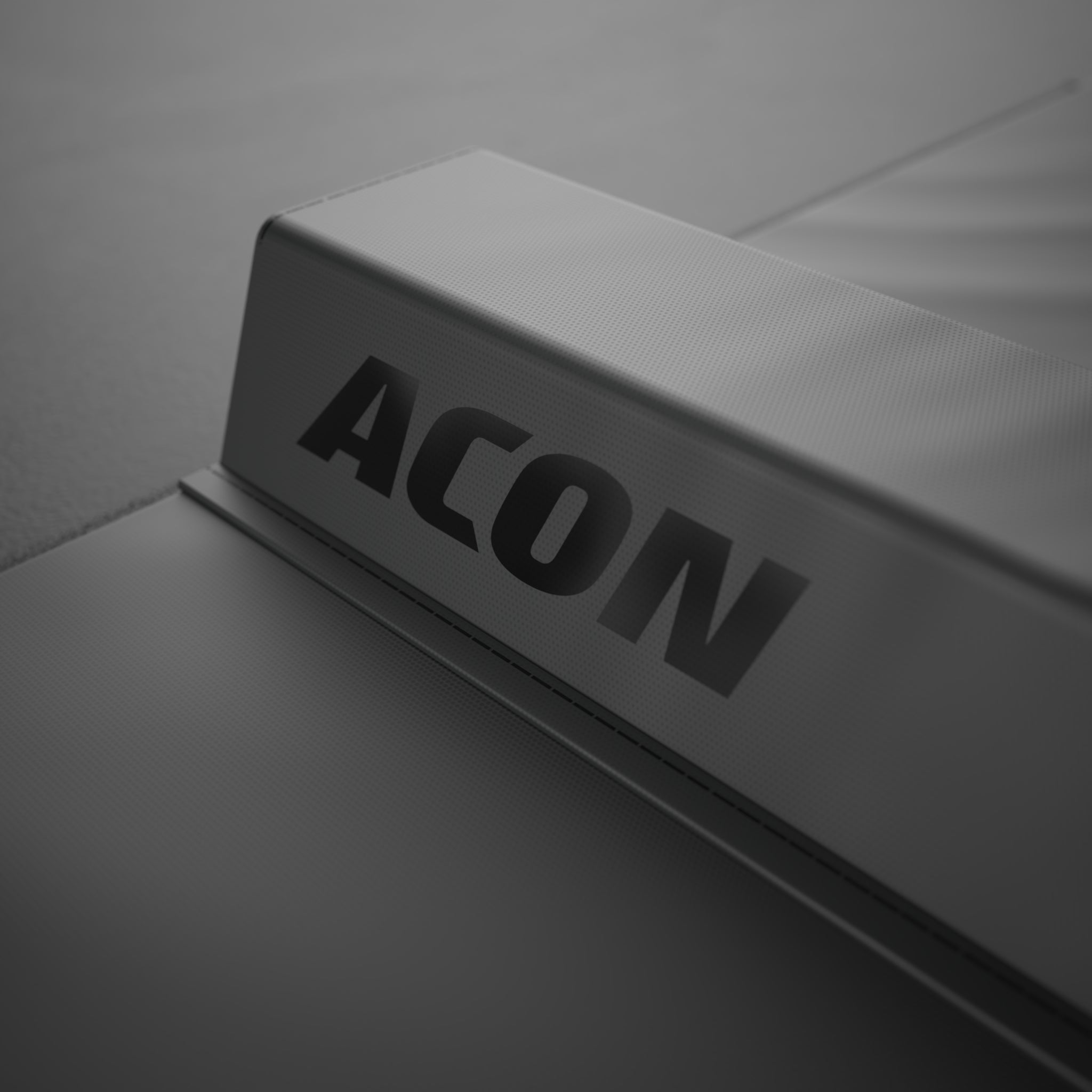 Gros plan du logo Black Acon sur la poutre d'équilibre Black Edition ACON.