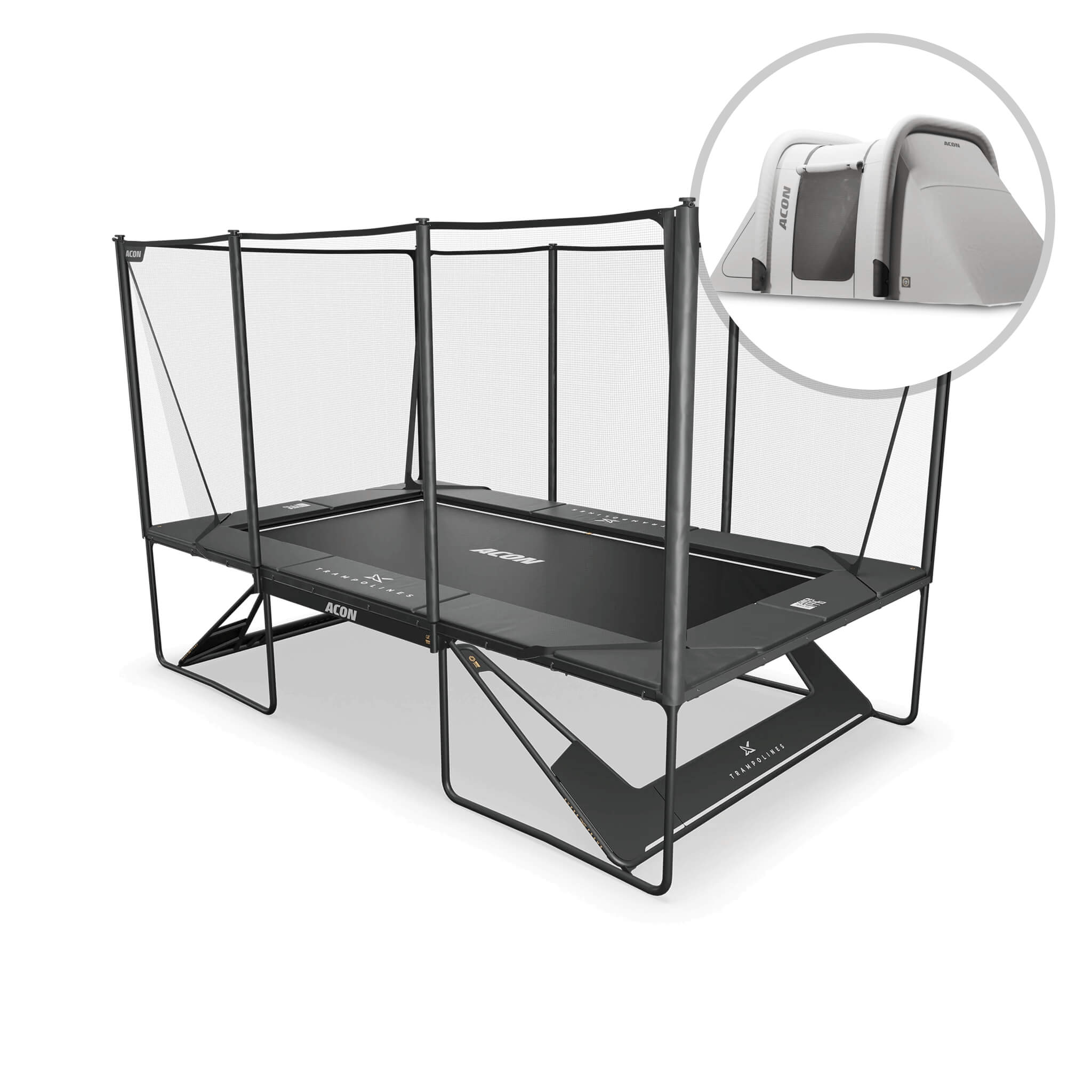 ACON X Trampoline rectangulaire de 17 pieds avec filet et échelle, noir + Housse de protection contre les intempéries.