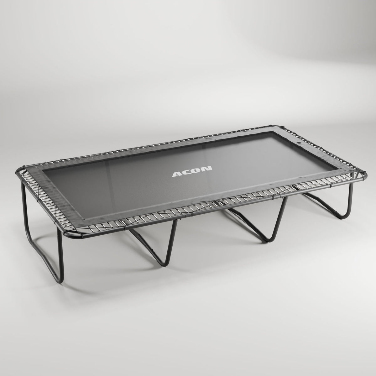 Trampoline Acon 16 HD sans rembourrage ni filet de sécurité, ressorts visibles.