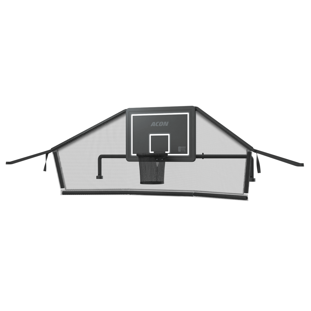 Image produit du panier Acon pour trampolines rectangulaires et de son filet arrière, sur fond blanc.