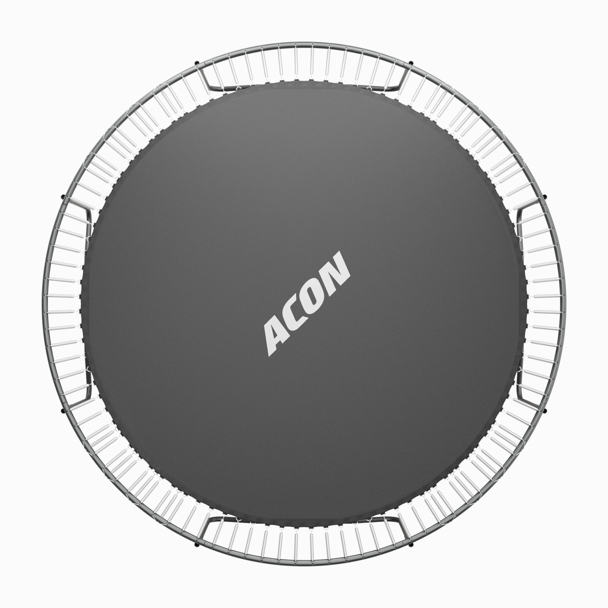 Vue de dessus d’un trampoline Acon avec des ressorts supplémentaires sur fond blanc.
