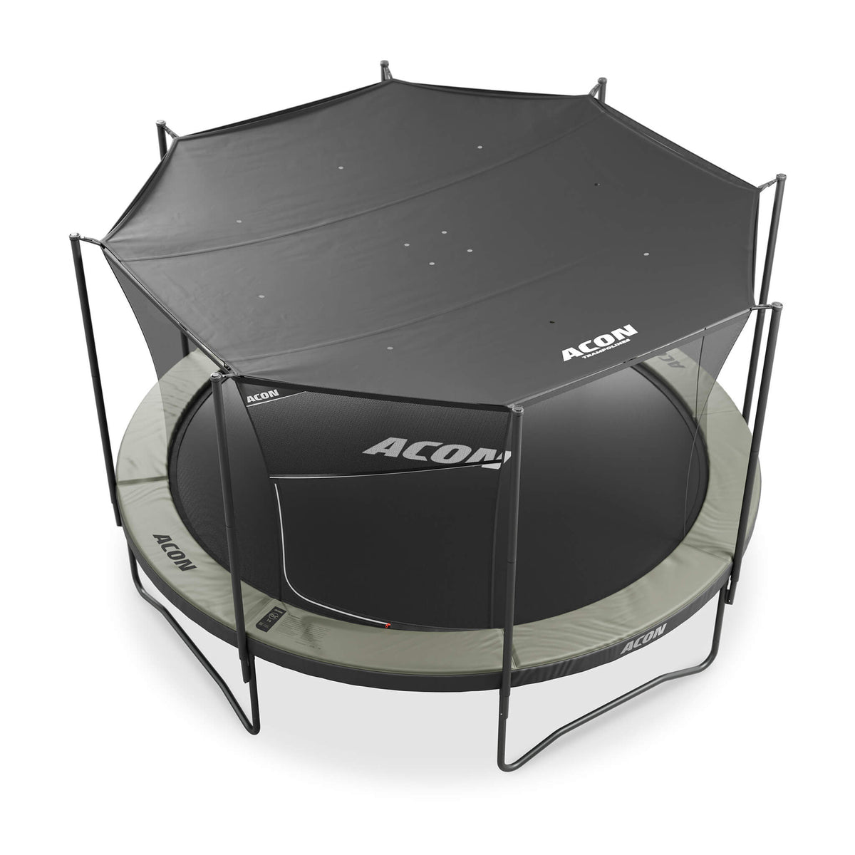 Pare-soleil Acon Air sur un trampoline Acon Air, côté argenté vers le haut.