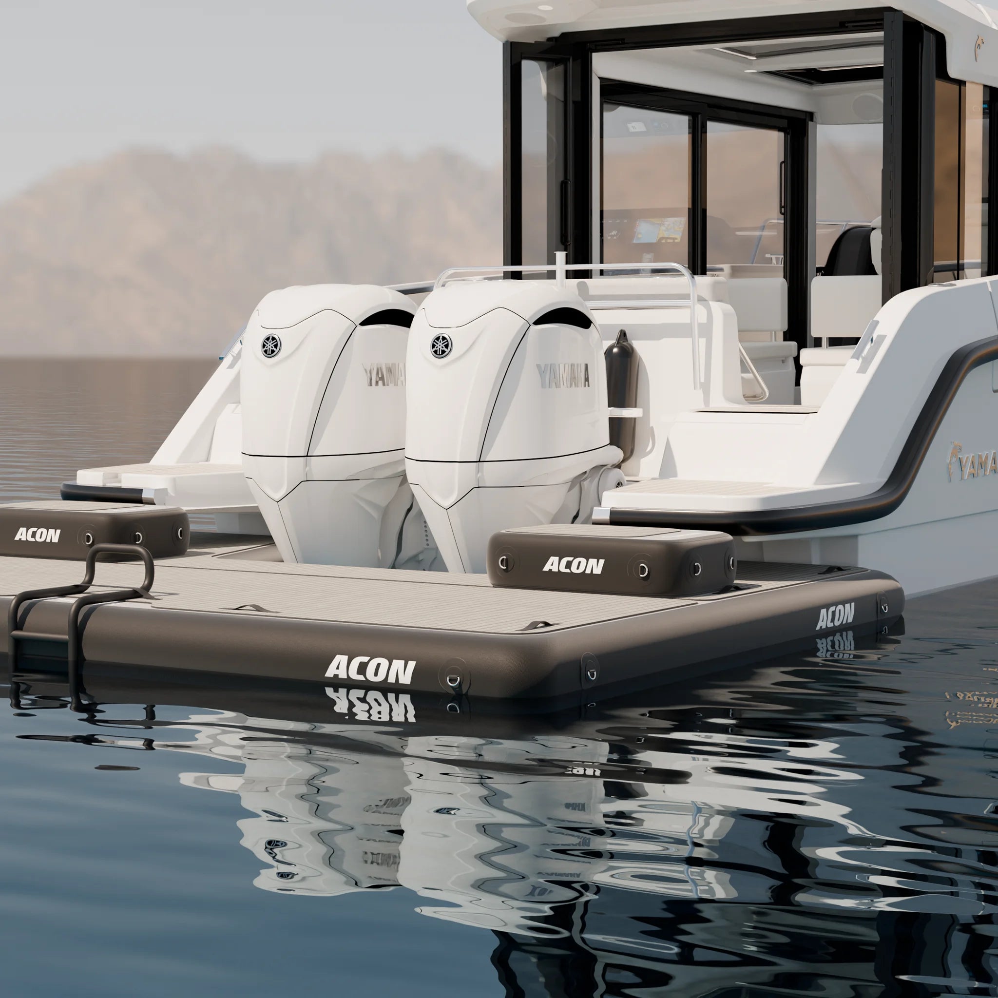 Gros plan sur la poupe d’un bateau Yamarin avec un Acon Airdeck fixé.