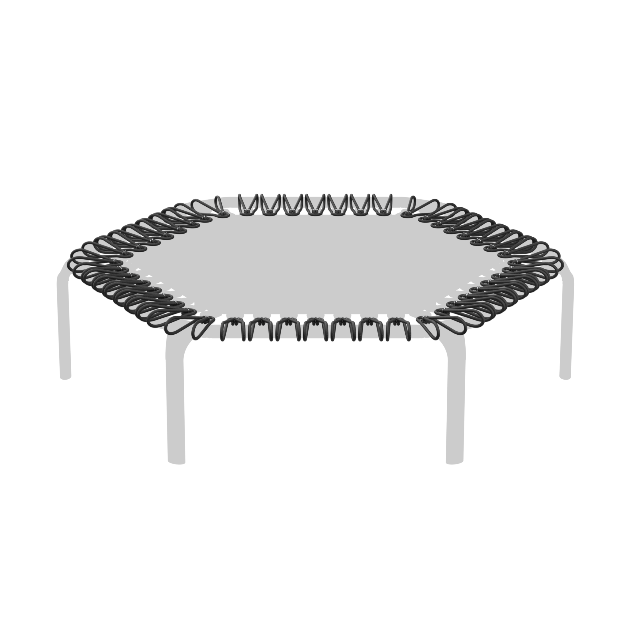 Trampoline ACON FIT sur fond blanc avec les élastiques mis en évidence.