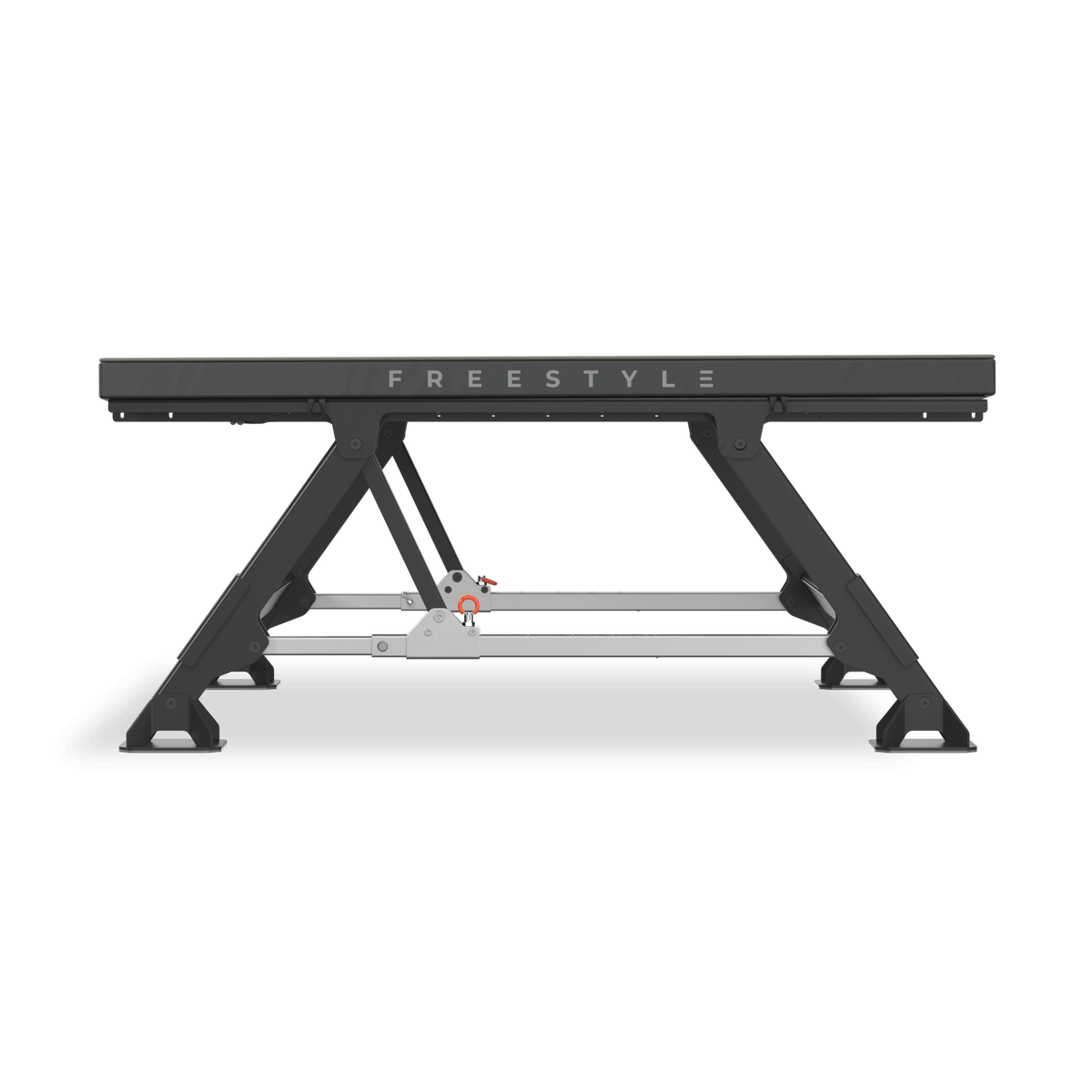 Mini trampoline Acon Freestyle réglé sur son angle horizontal de 0 degré : vue latérale