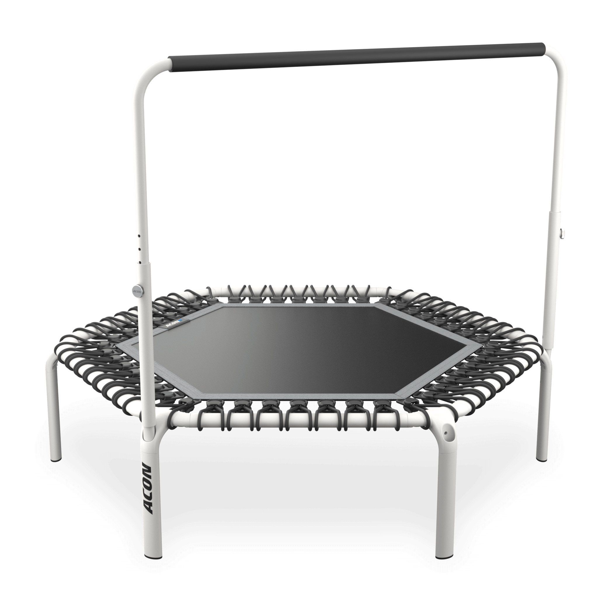 Trampoline de fitness hexagonal ACON Fit 1,41 m avec poignée Balance, blanc. 