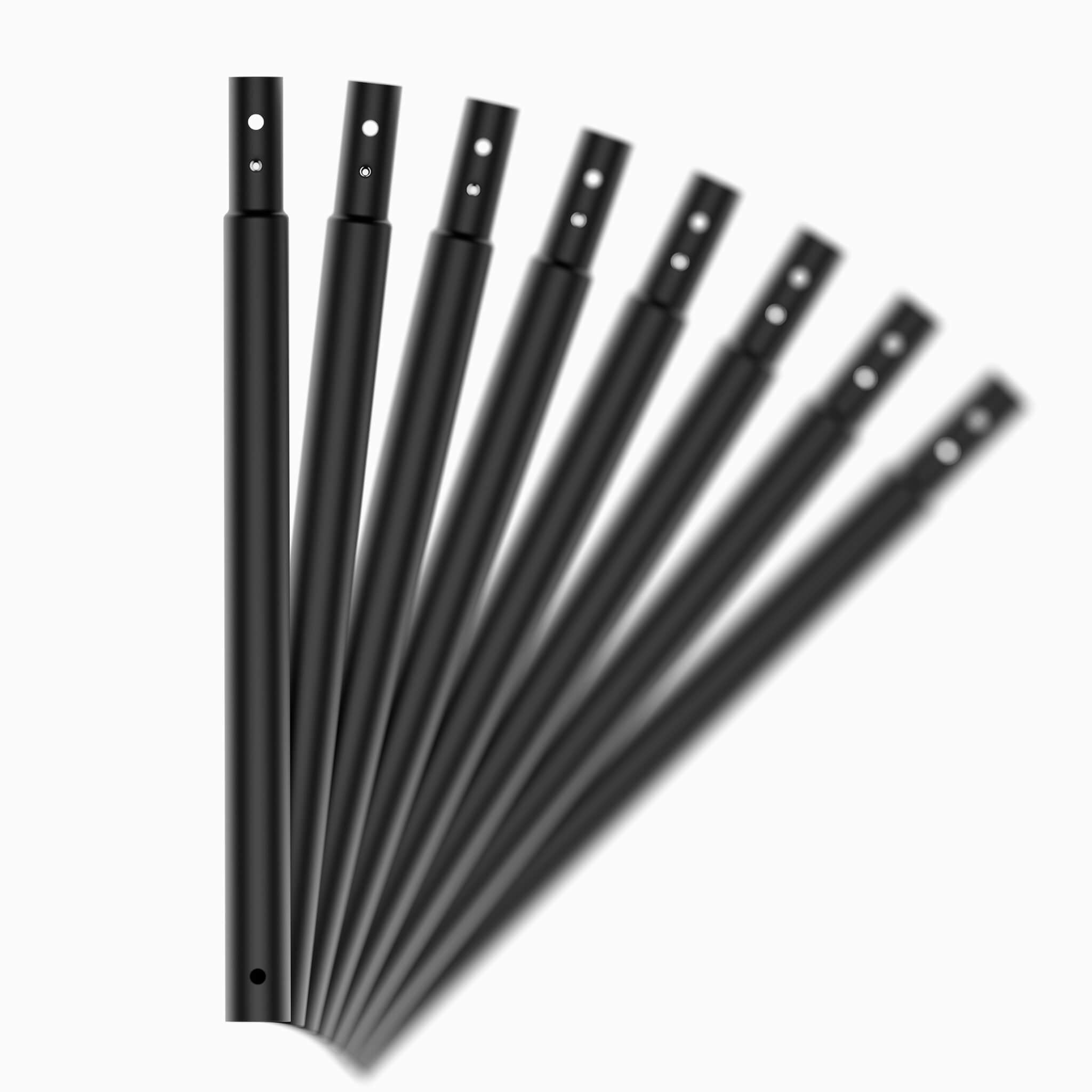 Huit tubes ACON X 17 Kit de hauteur personnalisée placés en éventail.