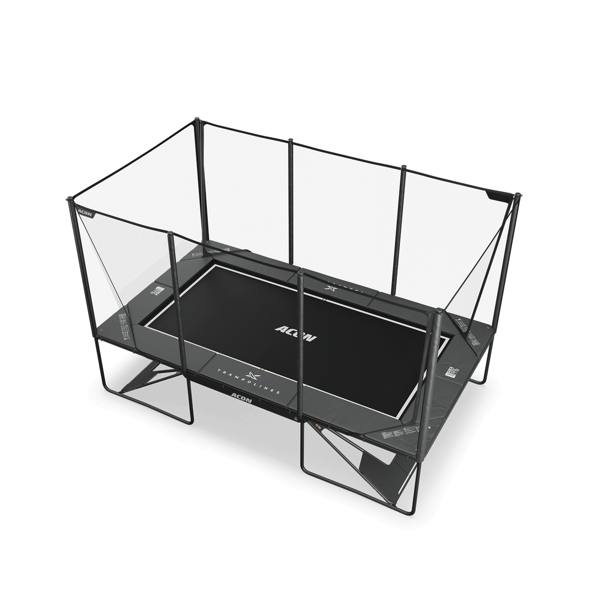 ACON X Trampoline rectangulaire de 17 pieds avec filet et échelle, noir.