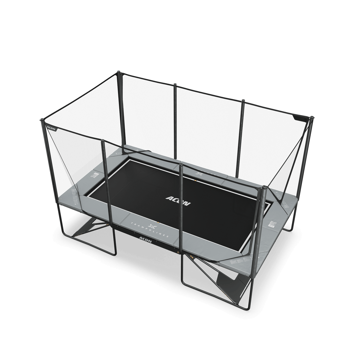 ACON X Trampoline rectangulaire de 17 pieds avec filet et échelle, gris clair.