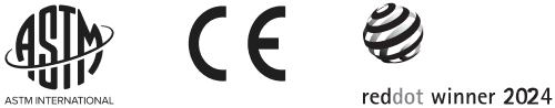 Logos ASTM, CE et Red Dot.