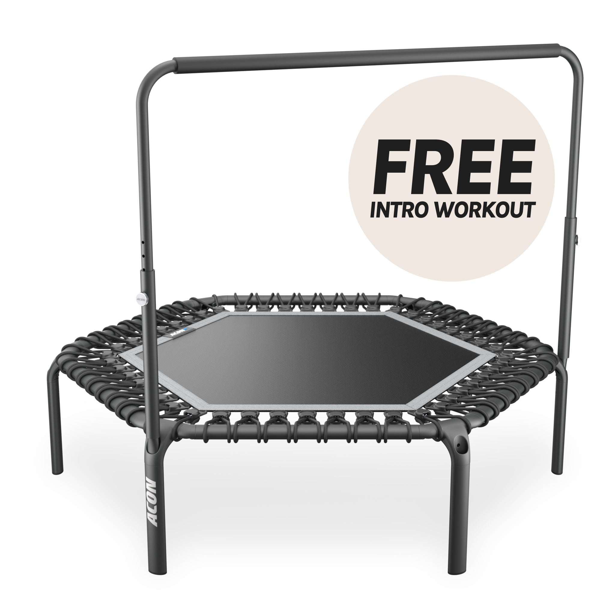 Trampoline de fitness hexagonal ACON Fit 1,41 m avec poignée Balance, noir.