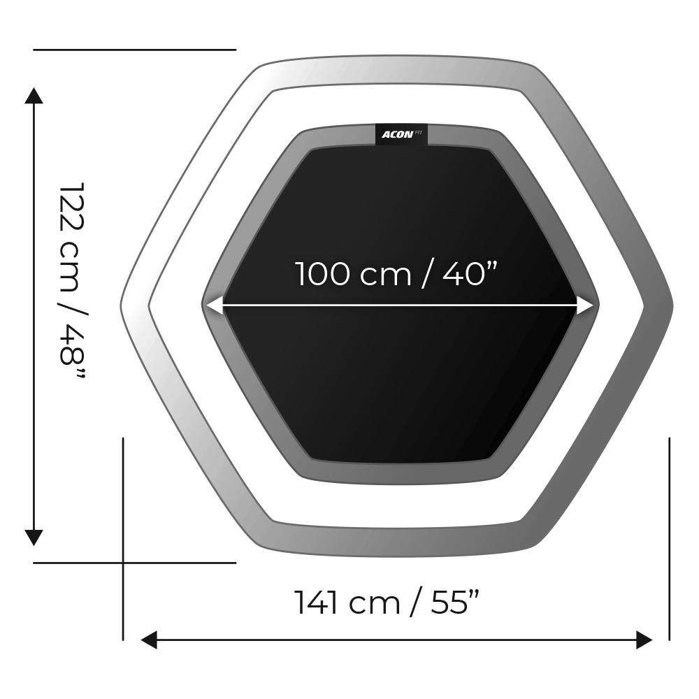 Taille du trampoline ACON FIT, Hexagone.