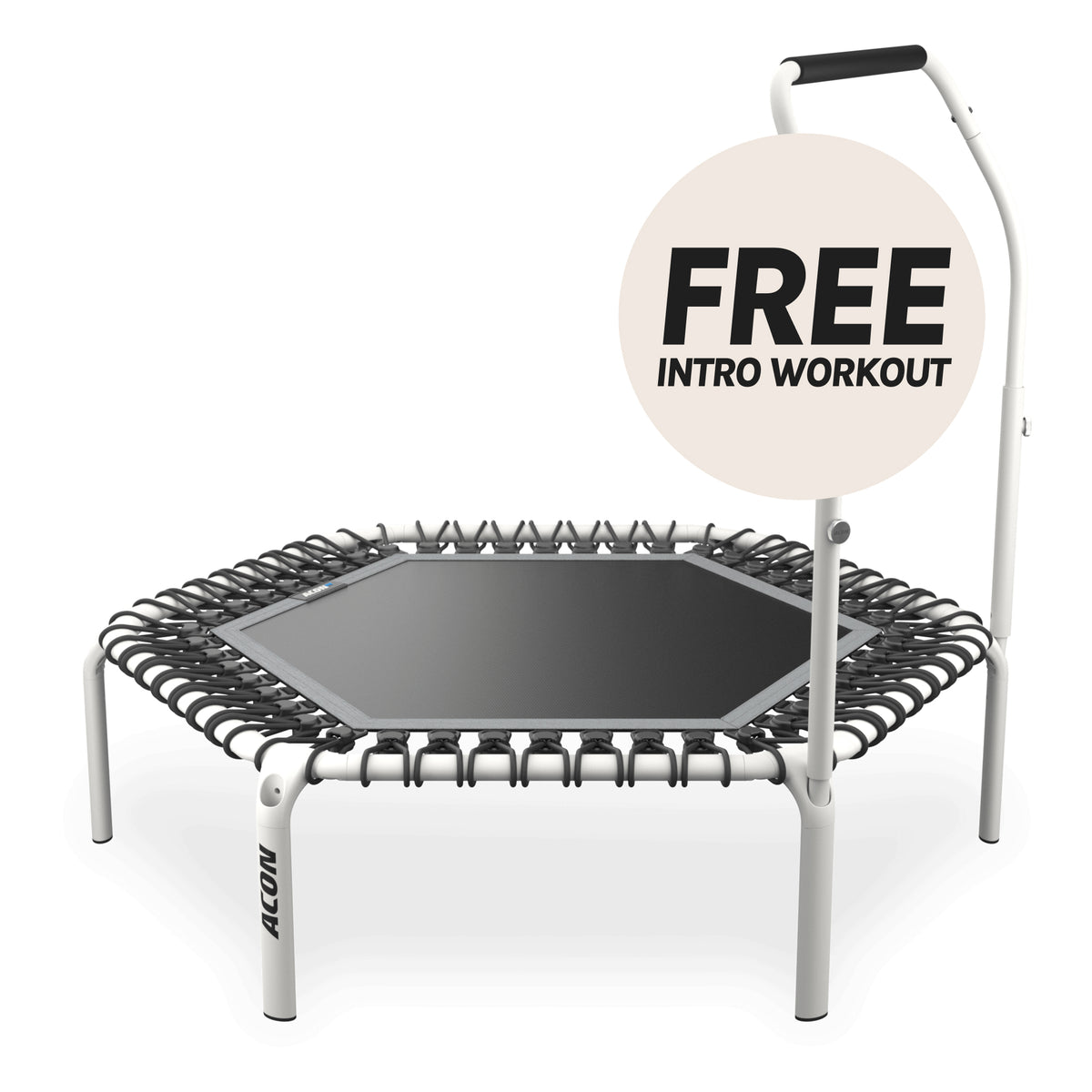 Trampoline de fitness hexagonal ACON Fit 1,41 m avec poignée Active, blanc.
