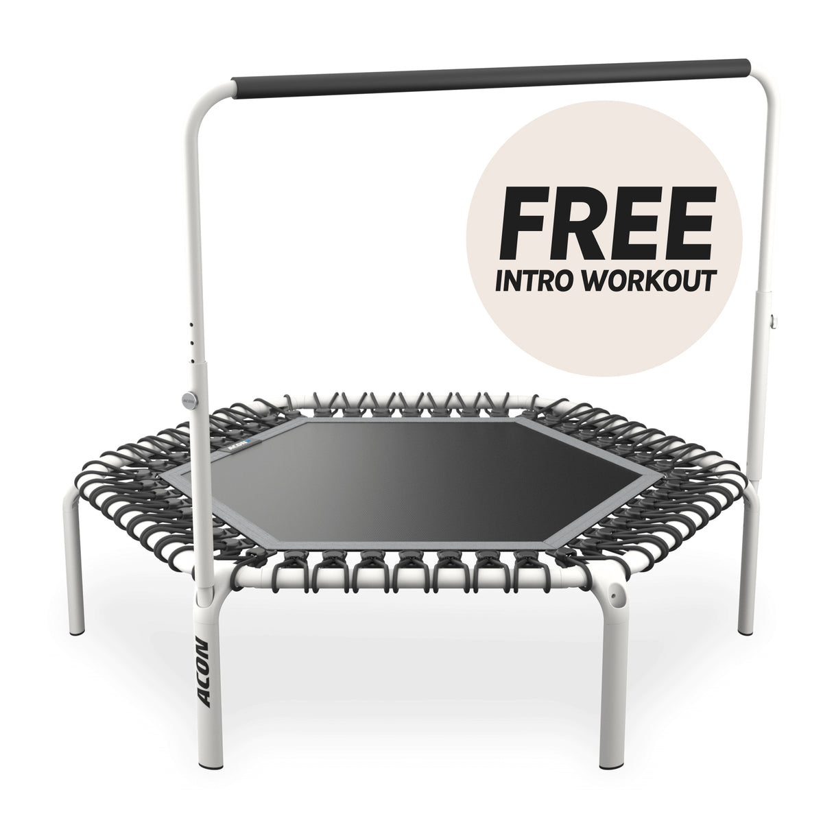 Trampoline de fitness hexagonal ACON Fit 1,41 m avec poignée Balance, blanc. 