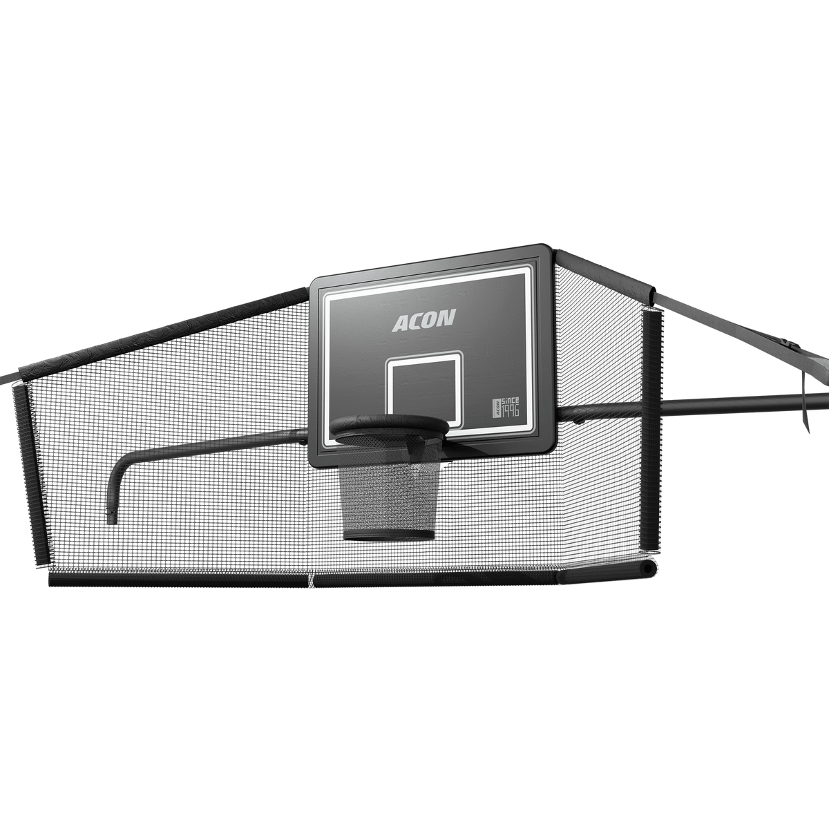 Panier de basket-ball ACON X avec filet arrière pour trampoline rectangulaire de 17 pieds.