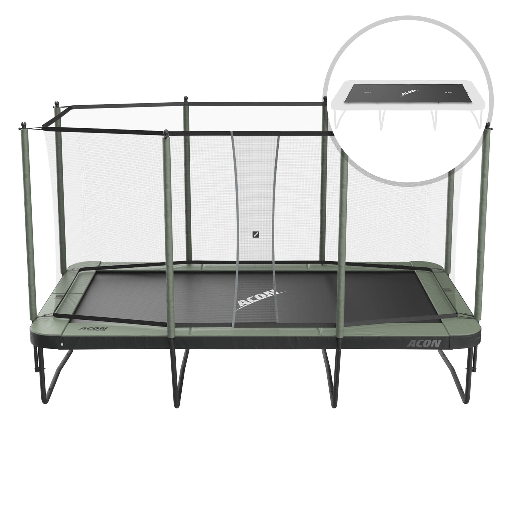 Trampoline rectangulaire ACON Air 16 Sport HD avec filet et échelle et Housse de protection contre les intempéries.