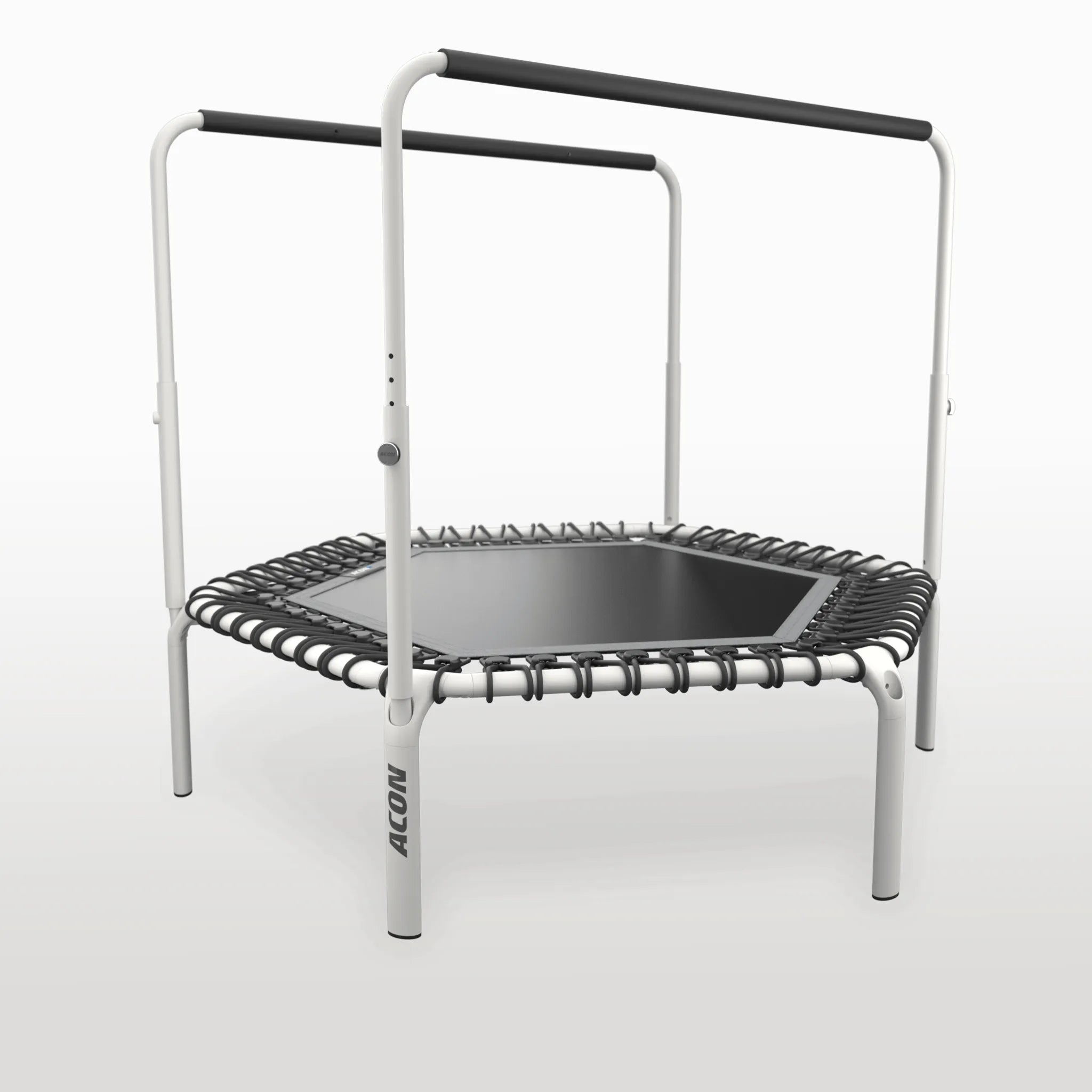 Trampoline de fitness hexagonal ACON Fit 1,41 m avec poignée Équilibre en blanc, photo produit avec double poignée.