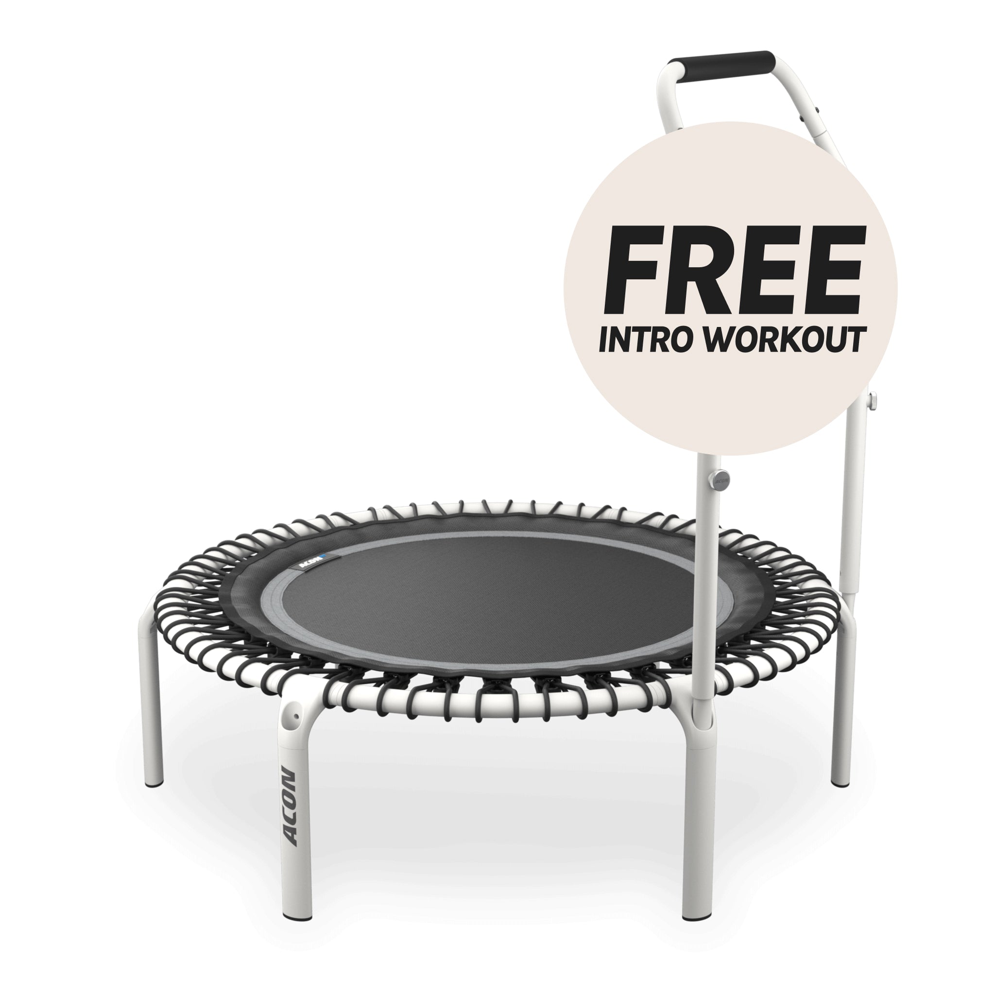 Trampoline de fitness rond ACON Fit 1,12 m avec poignée Active, blanc.