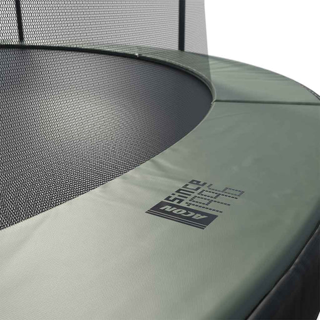 Détails du coussin de protection et du filet du trampoline rond Acon Air