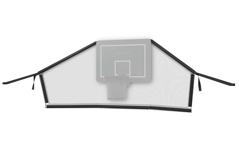Image produit du panier Acon pour trampolines rectangulaires et de son filet arrière, sur fond blanc, avec ajout d’une image à l’emplacement du panier.