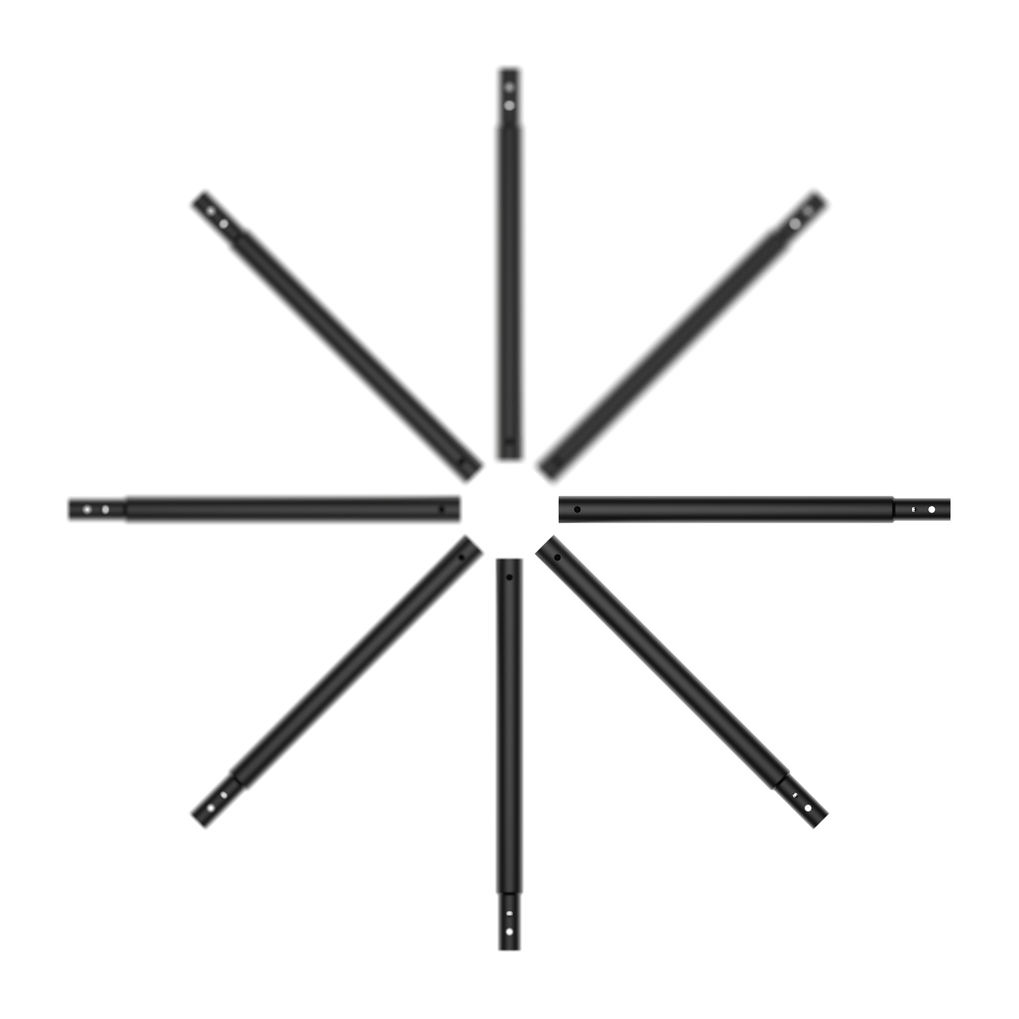 Huit tubes ACON X 17 Kit de hauteur personnalisée placés en forme d'étoile.